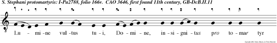 Lumine vultus tui, Domine, insignitus pro tomar tyr Stephanus sacrificium ju stitiae seipsum tibi sacrificavit ideoque in laetitia cordis in pace obdormiens requiescit.