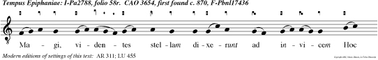 Magi, videntes stellam dixerunt ad invicem Hoc signum magni Regis est eamus et inqui ramus eum, et offeramus ei munera, aurum thus, et myr rha
