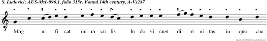 Magnificat miraculis ludovicum divinitas in quo cun ctorum oculis david fulsit humilitas salomonis serenitas Ezechie veritas quem gratiarum titulis sollennem fecit populis josye par benignitas.