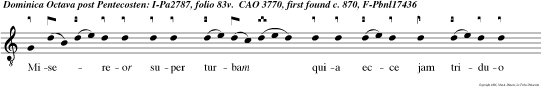 Misereor super turbam quia ecce jam triduo substinen me nec haben quo man ducen et si dimisero eos jejunos deficient in via alleluya. Benedic tus e u o u a e.