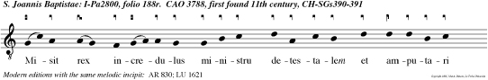 Misit rex incredulus ministru detestalem et amputari jussit  caput johan nis baptiste. e u o u a e.