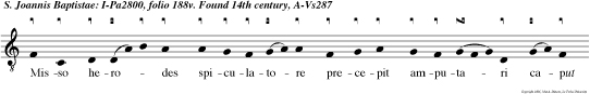 Misso herodes spiculatore precepit amputari caput johan nis in car cere qou audito discipuli eius venerun et tulerun corpus eius et posu erun illud monumen to Benedic tus e u o u a e.