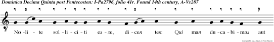 Nolite solliciti esse, dicen tes: Qui man ducabimus aut qui bibemus Scit enim Pater vester coelestis qui vobis necesse sit, alleluia.