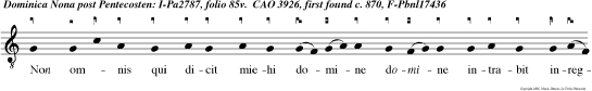 Non omnis qui dicit miehi domine domine intrabit inregnum celorum se qui facit volun tatem patris me i qui in celis est ipse intrabit inregnum celorum alleluya. Magnifi. e u o u a e.