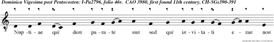 Nuptiae qui dem parate sun sed qui invitati eran non fuerun digni ite ergo ad exitus viarum et quoscum que inveneritis vocote ad nuptias, dicit Dominus