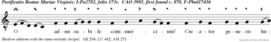 O admirabile commercium! Creator generis humani, animatum corpus sumen de vir gine nasci di gnatus est et procedens homo sine semine, largitus est nobis suam deitatem