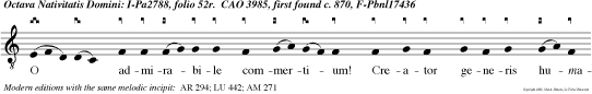 O admirabile commertium! Creator generis humani, animatum corpus sumen de virgine nasci digna tus est et pro ceden homo sine semine, largitus est nobis suam deitatem