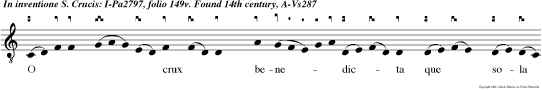 O   crux bene dicta que sola fuisti  digna por ta  re regem celo rum et dominum alle    luya. magnifi-c e uo ae.