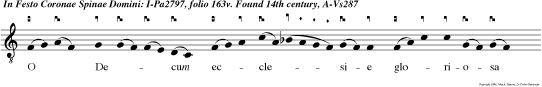 O Decum ecclesie gloriosa spi na ser tum regis glorie mundi medicina presen tis angustie dulcor et resi na te laudan tes hodie serves a ruina alle      luya. magnificat e u o ua