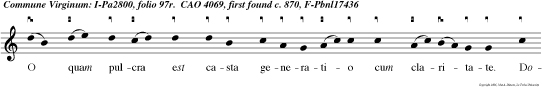 O quam pulcra est casta generatio cum claritate. Domini est. e u o u a e.