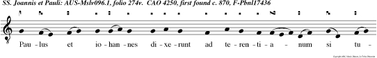 Paulus et iohannes dixerunt ad terentianum si tuus dominus est iulianus habeto pacem cum illo nobis alius non est nisi dominus jesus christus.