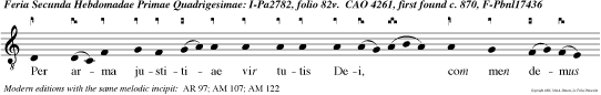 Per arma justitiae vir tutis Dei, com men demus nosmetipsos in mul ta patientia.