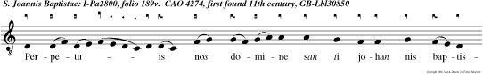 Perpetu  is nos domine san ti johan nis baptiste tuere presi diis et quan to fragiliores l5sumus tan to magis necessariis attolle suffragiis. magnifie u o u a e.