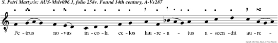 Petrus novus incola celos laureatus ascendit aureola triplici dotatus alleluya.