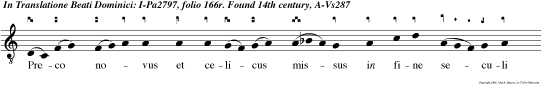 Preco novus et celicus missus in fine seculi pauper fulsit dominicus forma pre visus catuli. li alleluya. Beat. e uo ae.