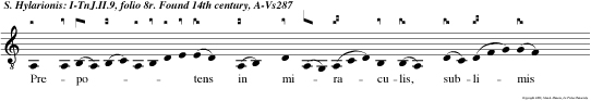 Pre po  tens in miraculis, sublimis sanctitate, vir justus, sanctus, humilis, nudatus pravitate, coniungitur celesti bus divina pie tate.