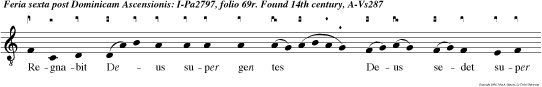Regnabit Deus super gen tes Deus sedet super sedes san tam suam, alleluia.