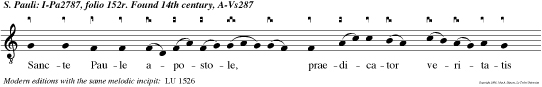 Sancte Paule apostole, praedicator veritatis et doctor gen tium, inter cede pro nobis ad Deum qui te elegit.