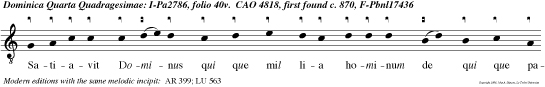 Satiavit Dominus qui que mil lia hominum de qui que panibus et duobus piscibus