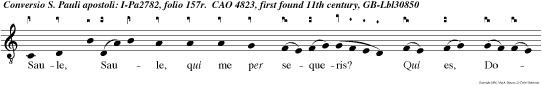 Saule,  Saule, qui me per sequeris? Qui es, Domine? Ego sum Jesus quem tu per sequeris durum est tibi contra stimulum calcitra re.