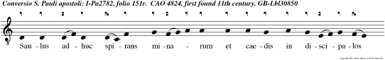 Saulus adhuc spirans minarum et caedis in discipulos Domini, abiit ad prin cipem sacer dotum, et petiit ab eo, ut ubicum que inveniret hujus viae viros, vin tos per duceret Jerusalem