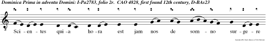 Scientes quia hora est jam nos de somno surgere nun enim propior est nostra salus quam cum credidimus nox praecessit, dies autem appropinqua bit.