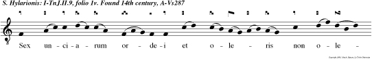 Sex unciarum ordei et oleris non olei prius (? refocilatus, ita stabat per tri-duum sive sic per quatriduum post dison ( satiatus.