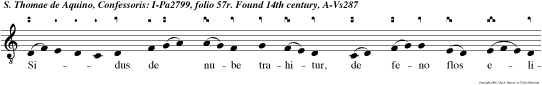 Sidus de nube trahitur, de feno flos elicitur, adeps de carne  tollitur, dum Thomas coelo redditur.