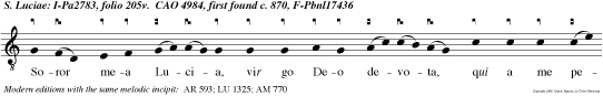 Soror mea Lucia, vir go Deo devota, qui a me petis, quo ipsa poteris praestare continuo matri tuae?