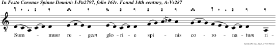 Sum mum regem glorie spinis coronatum ridet plebs per fidie morti condem natum alleluya. e o ou e.