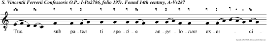 Tun sub paten ti spetie angelorum exercitus odor porten tum gratie cum venit hora tran situs Alleluya. e u o u a e.