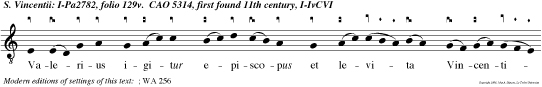 Valerius igitur episcopus et levita Vincentius, spe fruendi victoria, divinitus sub nixi in confessione Deitatis, alacriter cucur rerun