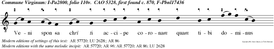 Veni sponsa chri ti accipe coronam quam tibi dominus  pre paravit in eternum e u o u a e.