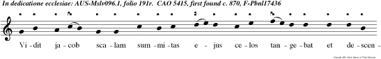 Vidit jacob scalam summitas ejus celos tangebat et descendentes angelos et dixit vere locus iste sanctus est.