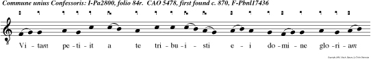 Vitam petiit a te tribuisti ei domine gloriam et magnum decorem imposuisti super eum posuisti in capite eius coronam de lapide pretioso Domine in vir e u o u a e.