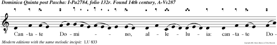 Cantate Domino, alleluia: cantate Domino, et benedicite nomen ejus: bene nun tiate de die in diem salutare ejus, alleluia, alleluia.