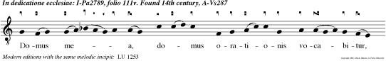 Domus mea, domus orationis vocabitur, dicit Dominus: in ea omnis, qui petit, accipit: et qui quaerit, invenit, et pulsanti aperietur. Alleluia. Alleluia.