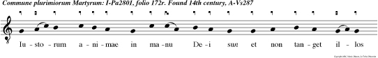 Iustorum animae in manu Dei sun et
non tanget illos tormentum malitiae: visi sunt ocu
lis insipientium mori, illi autem sun in pace
Alleluia alleluia. Dico autem vobis amicis meis:
ne terreamini ab his qui vos
persequentur.
