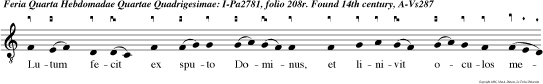 Lutum fecit ex sputo Dominus, et linivit oculos meos: et abii, et lavi, et vidi, et credidi Deo.