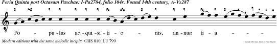 Populus acquisitionis, annun tiate virtutes ejus, alleluia: qui vos de tenebris vocavit in admirabile lumen suum, alleluia.