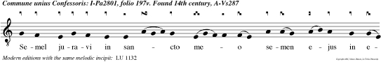 Semel juravi in sancto meo semen ejus in eternum manebit et sedes ejus sicut sol in conspectu meo et sicut luna perfecta in eter num et testis in celo fidelis.