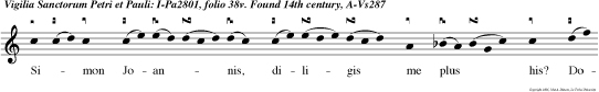 Simon Joannis, diligis me plus his? Domine, tu omnia nosti: tu scis, Domine, quia amote.