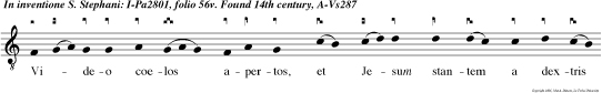 Video coelos apertos, et Jesum stantem a dextris virtutis Dei: Domine Jesu, accipe spiritum meum, et ne statuas illis hoc peccatum quia nesciunt quid faciunt