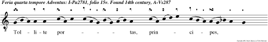 Tollite portas, principes, vestras et
elevamini portae aeternales: et introibit Rex
gloriae. v.Qui ascendet in montem Domini? aut quis
stabit in loco sancto ejus? Innocens manibus et
mun do corde.