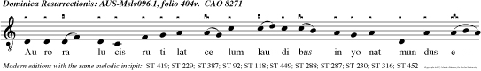 Aurora lucis rutilat celum laudibus inyonat mundus exultans inbilat gemens infernus ululat.