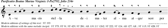 Ave maris stella dei mater alma atque sem per virgo felix celi porta. Su