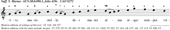 Ave maris stella dei mater alma atque semper virgo felix celi porta.