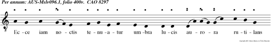 Ecce iam noctis tenuatur umbra lucis aurora rutilans choruscat in sibum totis regitemus omnes cunctipotentem.