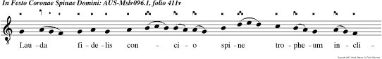 Lauda fidelis concio spine tropheum inclitum per quam perit peditio viteque datur meritum.