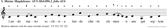 Lauda mater ecclesia lauda christi clementiam qui septem purgat vita per septiformem graciam.